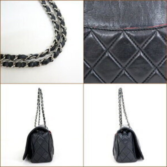 CHANEL Logo Flap Chain Shoulder Bag Black Leather - Picture 3 of 7
